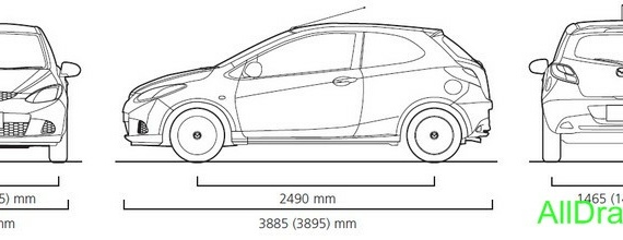 Mazda 2 (3door & 5door) (2007) (Мазда 2 (3дверный & 5дверный) (2007)) - чертежи (рисунки) автомобиля